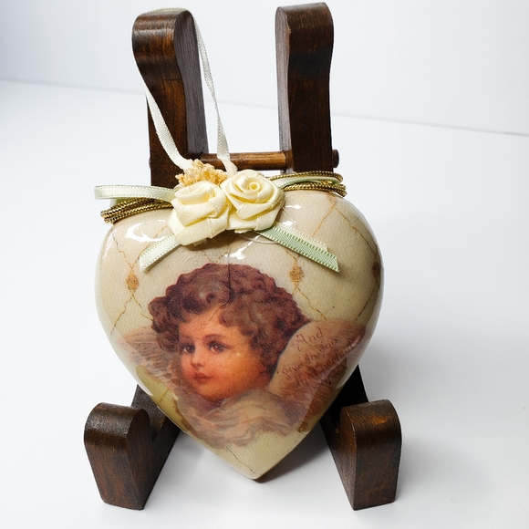 Vintage Victorian Christmas Querubin Ornament Angel Cherub Paper Mache Decoupage - Picture 2 of 12